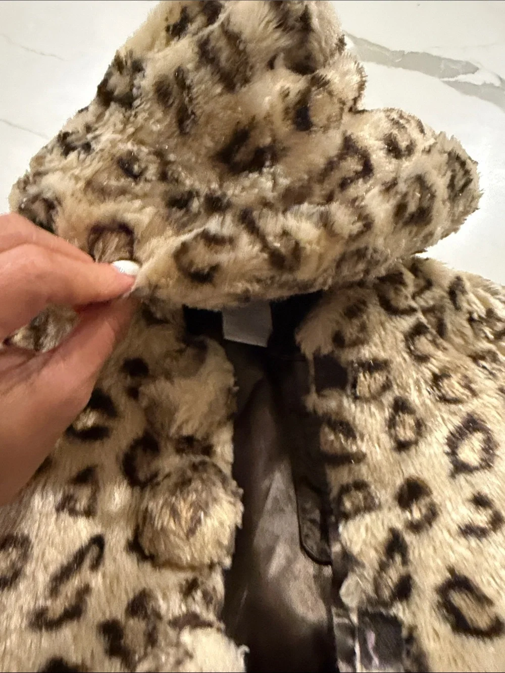 Faux-Fur Leopard Hooded Pea Coat for Kids - Beige/Brown
